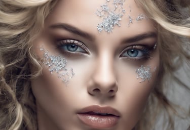 a beautiful woman with a snowflake like makeup on her face