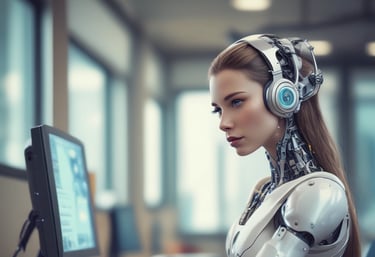 A friendly AI assistant icon with a headset, symbolizing 24/7 lead generation.