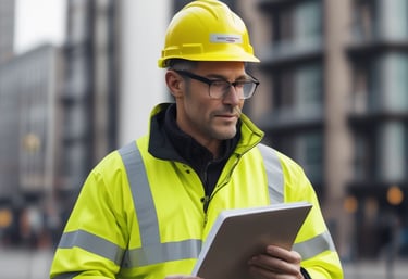 a man in a yellow safety vest and a hard hat