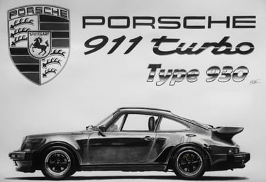 Dessin d’une voiture Porsche 911 réalisé par l’artiste Alain Mitildjan