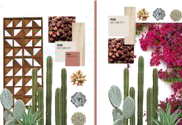Mood board de diseño de jardin interior
