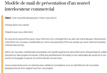mail présentation nouvel interlocuteur commercial