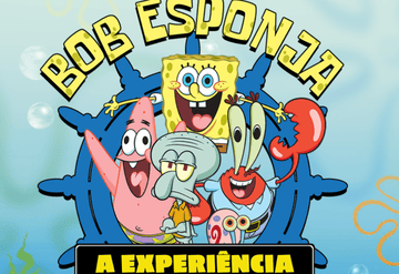 Personagens de Bob Esponja em um painel temático da Fenda do Biquíni