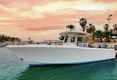 a boat in the water with a boat in the background