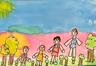 crayon and watercolor washed family portrait
