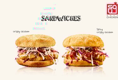Crispy chicken Sandwich and Yang Nyeom Spicy chicken Sandwich 
