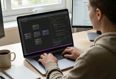 over the shoulder view of coder