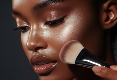 a woman with a  makeup brush in her hand