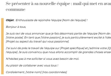 mail se présenter à ses nouveaux collègues exemple