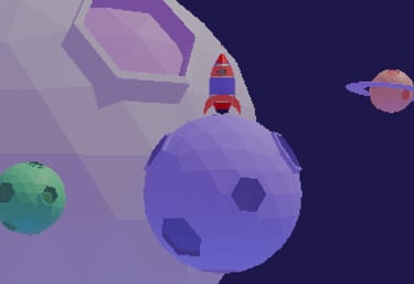 cover image for anything 3d, stylized rocket on a planet in space, pastel colors