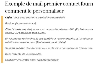 exemple mail premier contact fournisseur