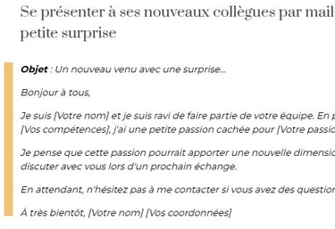 se présenter à ses nouveaux collègues par mail exemple