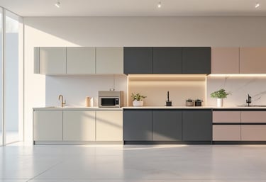 Three modern kitchen setups showing basic, modern, and luxury renovation styles.