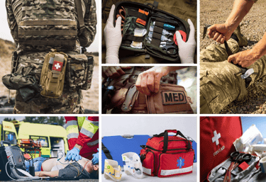 a collage of a variety of first aid supplies