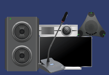 projector, TV, speaker, conference mic