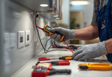 Electrician repairing electrical circuits in Dubai home interior