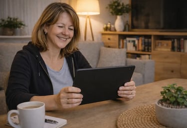 femme avec chat en appartement qui est heureuse de ne plus s'occuper de l'entretien de la litière