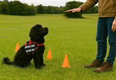 A black cockapoo in training