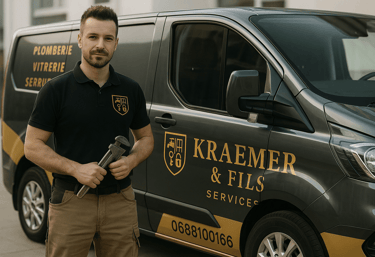 a man in a black shirt and khaki pants standing in front of a
