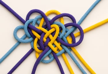 Tangled ropes of different colors