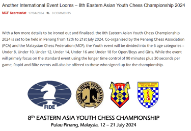 Asian Chess Federation International Chess Event 8th Eastern Asian Youth Chess Championship 2024 