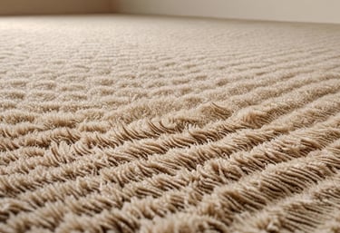 Close-up of plush beige carpet flooring with soft texture.