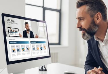 imprenditore che vede una copia digitale di se stesso su un computer che tiene una lezione