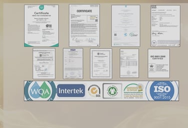 various certificates for guaranteed hight-quarilly fabrics