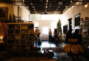 A picture taken in the back of marigolds bookstore facing the front of the store