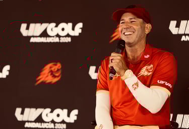 Sergio Garcia, captain of Fireballs GC enjoying a victory at LIV Golf Andalucia 2024.