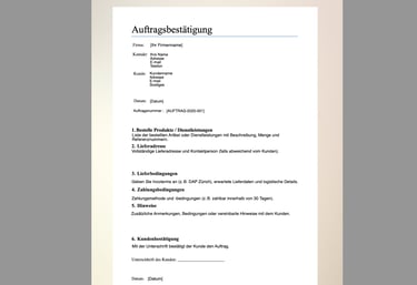 Order Confirmation template German Editable pdf