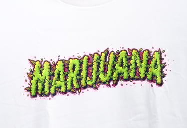 a white t - shirt with the word marijuana on it