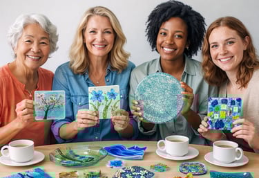 Glass Chatt participants sharing their fused glass work