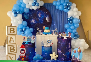 Aluguel de decoração infantil astronautas Freguesia do Ó com mesa decorada temática espaço