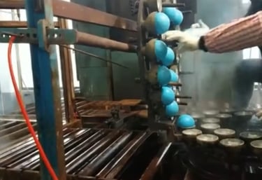 Fitness ball removed from mold after forming process