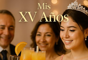 quinceañera festejando con su familia y amigos feliz por su fiesta coreografías chambelanes