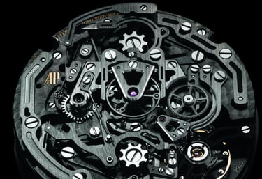 Close-up of Audemars Piguet mechanical watch movement with intricate finishing