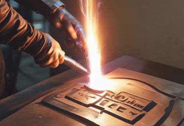 A brightly lit neon sign with the words 'THE CUTTING EDGE' is displayed inside a window, creating a striking contrast against the dark surroundings. The neon light casts a red and pink glow, which reflects on the glass pane and the structures nearby.