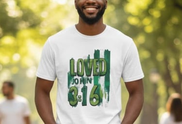 White tee St. Patrick theme Loved John 3:16 Bible Verse.