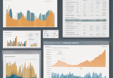 A professional reviewing financial charts and reports on a laptop.