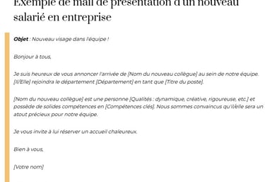 exemple mail présentation nouveau collaborateur