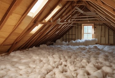 Close-up of insulation being inspected in a home's attic.
