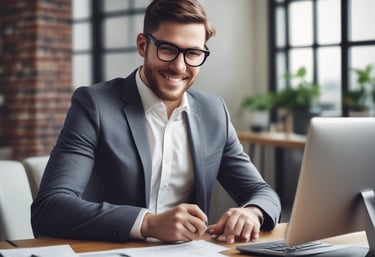 A small business owner happily preparing food for delivery in a cozy kitchen.