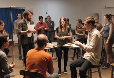 A vibrant classroom scene with students engaged in vocal training.