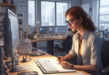 A warm, inviting workspace with modern design elements and natural light.