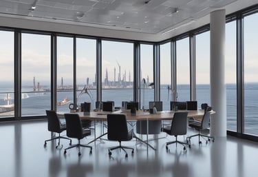 A group of professionals engaged in a lively business training session in a modern office.