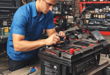 A mechanic working on a car's engine in the workshop.