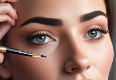 Close-up of a client’s eyebrows being carefully tinted by a technician using a fine brush.