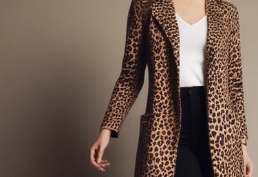 a sexy woman in a leopard print jacket and high heels