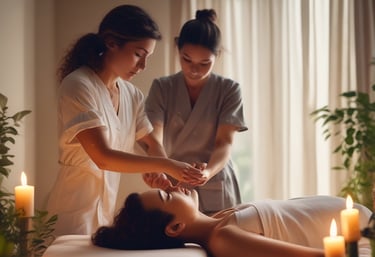 a man riding a skateboard down a street next to tall buildings